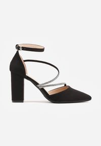 Renee - Czarne Czółenka VICES na Słupku z Eleganckimi Paseczkami z Cyrkoniami Sirevianna. Zapięcie: pasek. Kolor: czarny. Materiał: satyna. Obcas: na słupku. Styl: elegancki #9