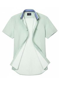 Weekendowa Koszula Męska, Taliowany Krój - Pako Jeans - Jasna Zieleń w Prążek. Okazja: na co dzień. Materiał: wiskoza, bawełna. Wzór: paski. Styl: casual #3