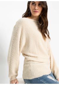 Sweter "nietoperz" z koronką bonprix kremowy. Kolor: beżowy. Materiał: koronka. Wzór: koronka #4