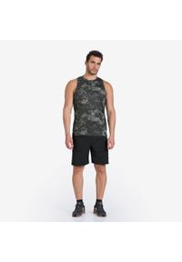 DOMYOS - Koszulka fitness męska Domyos bez rękawów. Kolor: zielony, brązowy, wielokolorowy. Materiał: poliester, materiał. Długość rękawa: bez rękawów