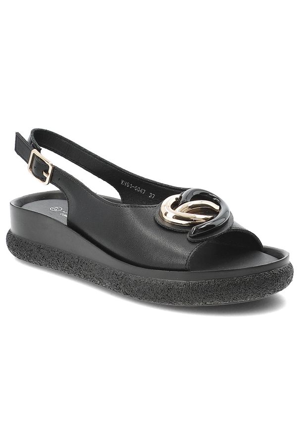 Sandały damskie S.Barski, cholewka ze skóry naturalnej licowej pasek wokół pięty z regulacją na klamrę, czarne, KV61-6047. Zapięcie: klamry. Kolor: czarny. Materiał: skóra