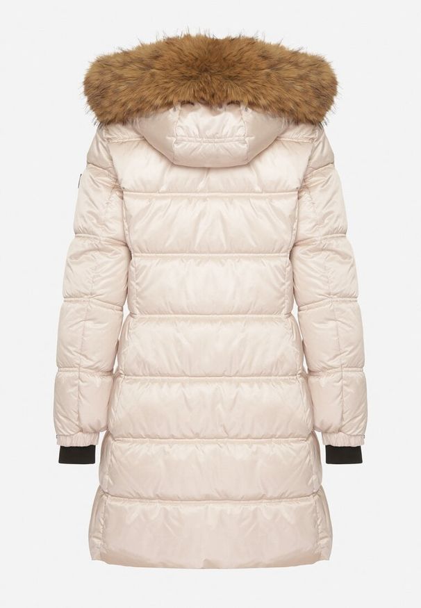 Born2be - Beżowa Długa Kurtka Pikowana z Kapturem z Futrem z Możliwością Odpięcia Feneia. Okazja: na co dzień. Typ kołnierza: kaptur. Kolor: beżowy. Materiał: futro. Długość: długie. Styl: casual