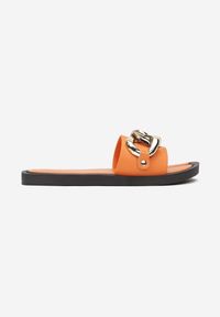 Renee - Pomarańczowe Klapki Andrielez. Nosek buta: otwarty. Kolor: pomarańczowy. Materiał: guma. Wzór: gładki, aplikacja #2
