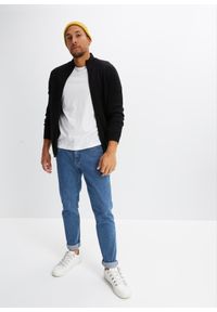 bonprix - Sweter rozpinany z dzianiny o zwartym splocie. Typ kołnierza: kołnierzyk stójkowy. Kolor: czarny. Materiał: dzianina. Wzór: ze splotem