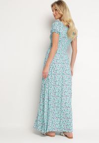 Born2be - Niebieska Sukienka z Wiskozy z Kopertowym Dekoltem i Gumką w Pasie w Kwiaty Kaseri. Okazja: na co dzień. Typ kołnierza: dekolt kopertowy. Kolor: niebieski. Materiał: wiskoza. Wzór: kwiaty. Sezon: wiosna, jesień. Typ sukienki: kopertowe. Styl: casual, elegancki #5