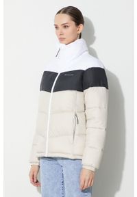 columbia - Columbia kurtka Puffect Color Block Jkt damska kolor beżowy zimowa 1955101. Kolor: beżowy. Materiał: tkanina, syntetyk, materiał, puch. Wzór: ze splotem. Sezon: zima #5
