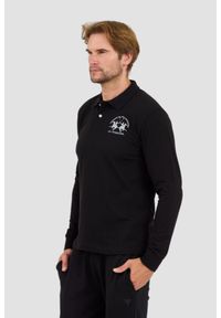 La Martina - LA MARTINA Czarny męski longsleeve polo Piquet Stretch, Rozmiar XXL. Typ kołnierza: polo. Kolor: czarny. Długość rękawa: długi rękaw