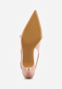 Renee - Różowe Sandały Vices Slingback na Obcasie z Cienkim Paskiem na Nosku Elozira. Okazja: na co dzień. Zapięcie: pasek. Kolor: różowy. Materiał: len. Sezon: lato. Obcas: na obcasie. Styl: elegancki, casual. Wysokość obcasa: średni #8