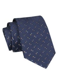 Męski Krawat - Granatowy w Kwiatuszki - Angelo di Monti. Kolor: niebieski. Materiał: tkanina. Styl: wizytowy, elegancki