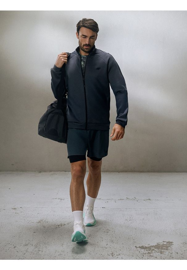 4f - 4F Bluza treningowa regular bez kaptura męska - szara XXL. Typ kołnierza: bez kaptura. Kolor: szary. Długość rękawa: raglanowy rękaw. Styl: sportowy