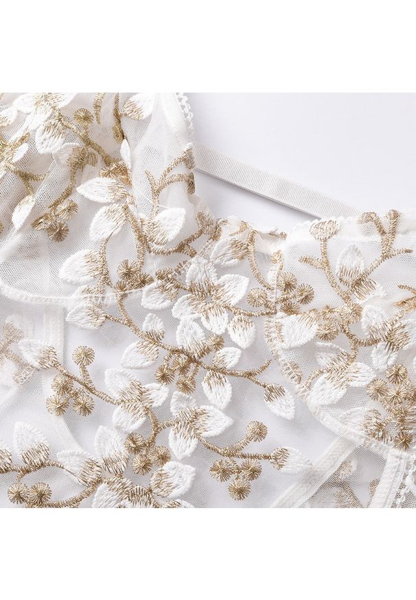 Intica - Body z haftem transparentne eleganckie Marice. Kolor: niebieski. Materiał: materiał. Wzór: haft