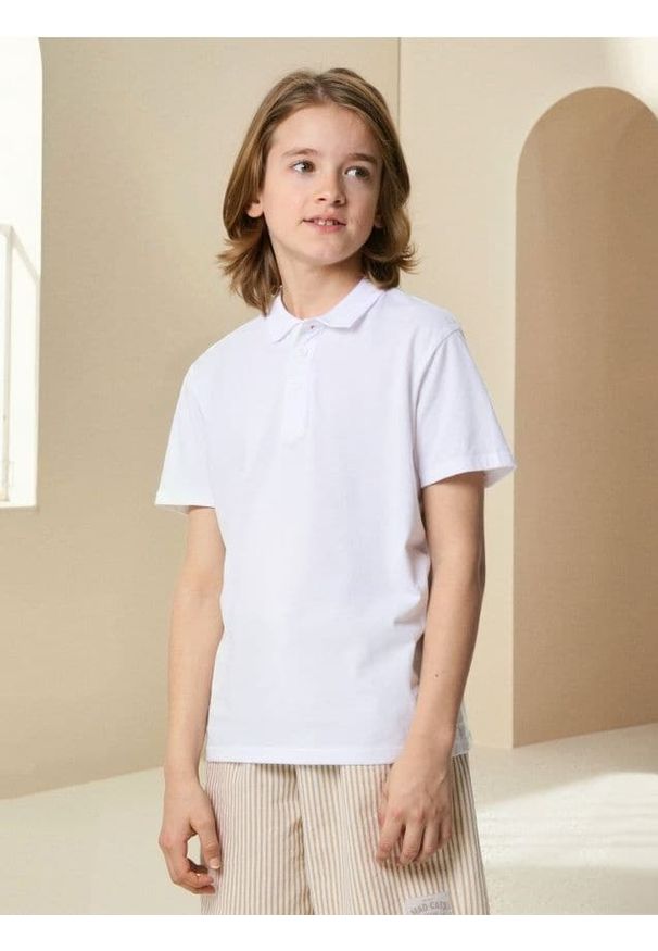Sinsay - Koszulka polo - biały. Typ kołnierza: polo. Kolor: biały