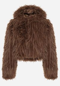 Born2be - Brązowa Kurtka Futerko na Suwak z Kapturem Zetale. Okazja: na spacer. Typ kołnierza: kaptur. Kolor: brązowy. Materiał: futro. Wzór: gładki #4