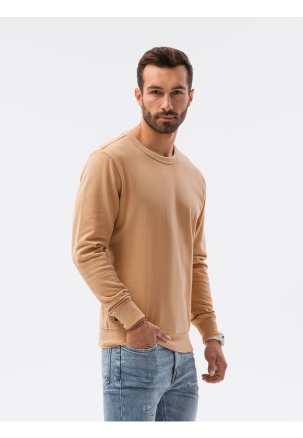 Ombre Clothing - Bluza męska bez kaptura bawełniana B1146 - jasnobrązowa - XXL. Typ kołnierza: bez kaptura. Kolor: brązowy. Materiał: bawełna. Styl: elegancki, klasyczny