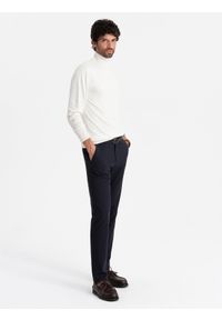 Ombre Clothing - Jednokolorowy dzianinowy męski golf z wiskozą – biały V3. Typ kołnierza: golf. Kolor: biały. Materiał: wiskoza, dzianina #5