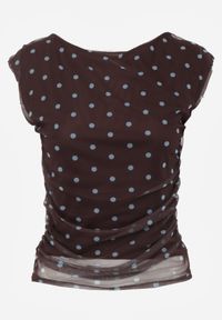 Born2be - Brązowa Bluzka bez Rękawów w Kropki z Siateczki Thespis. Okazja: do pracy, na co dzień. Kolor: brązowy. Materiał: materiał, jeans. Długość rękawa: bez rękawów. Długość: długie. Wzór: kropki. Styl: casual #4