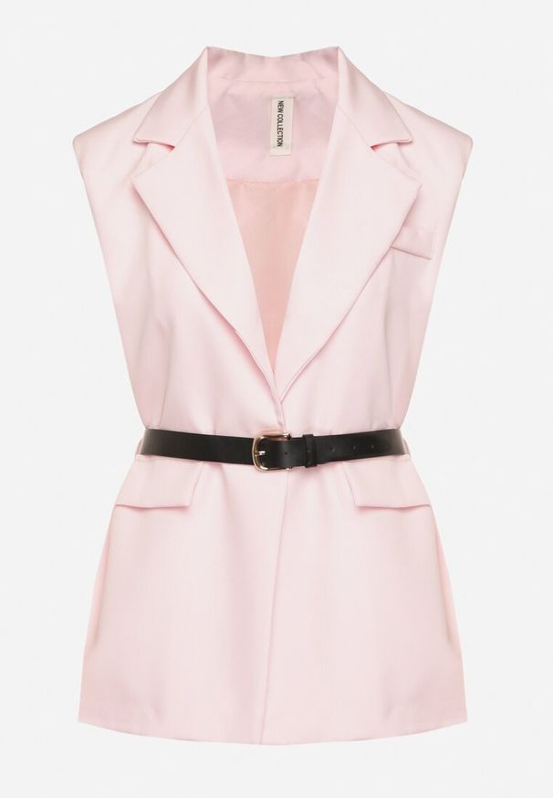 Born2be - Różowa Kamizelka Garniturowa Oversize na Guzik z Paskiem Melazi. Okazja: na co dzień, na spotkanie biznesowe, do pracy. Kolor: różowy. Materiał: jeans. Wzór: aplikacja. Styl: biznesowy, casual, elegancki, klasyczny