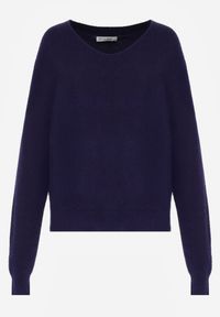 Born2be - Granatowy Sweter z Wiskozą i Wełną z Dekoltem w Serek Claida. Okazja: na co dzień. Typ kołnierza: dekolt w serek. Kolor: niebieski. Materiał: wełna, wiskoza. Styl: casual #4