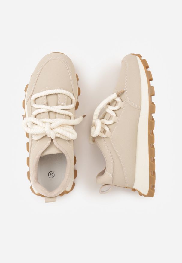 Born2be - Beżowe Sneakersy na Grubej Tłoczonej Podeszwie Zerda. Okazja: na co dzień. Kolor: beżowy. Materiał: jeans