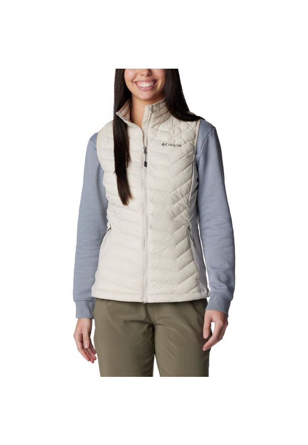 columbia - Kamizelka turystyczna damska Columbia Powder Pass Vest. Kolor: biały. Materiał: nylon. Długość rękawa: bez rękawów