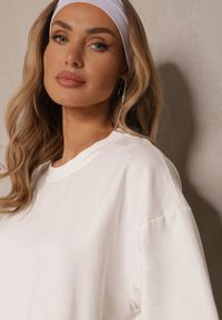 Renee - Jasnobeżowy Komplet z Bawełny T-shirt z Rozcięciami i Spodnie o Szerokim Kroju Elpiola. Kolor: beżowy. Materiał: bawełna
