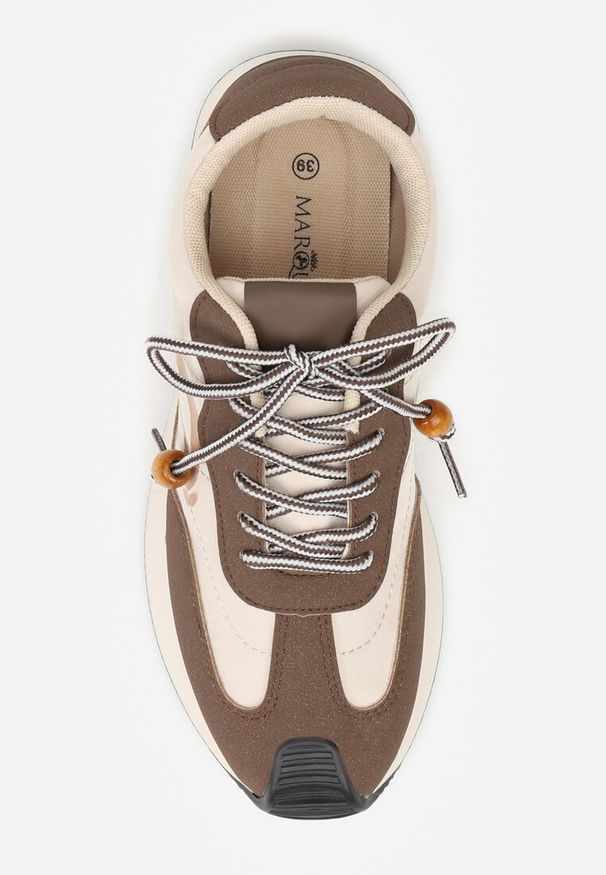 Renee - Brązowe Sneakersy Ozdobione Geometrycznym Motywem Phiaronei. Okazja: na co dzień. Kolor: brązowy. Materiał: jeans. Wzór: geometria, aplikacja