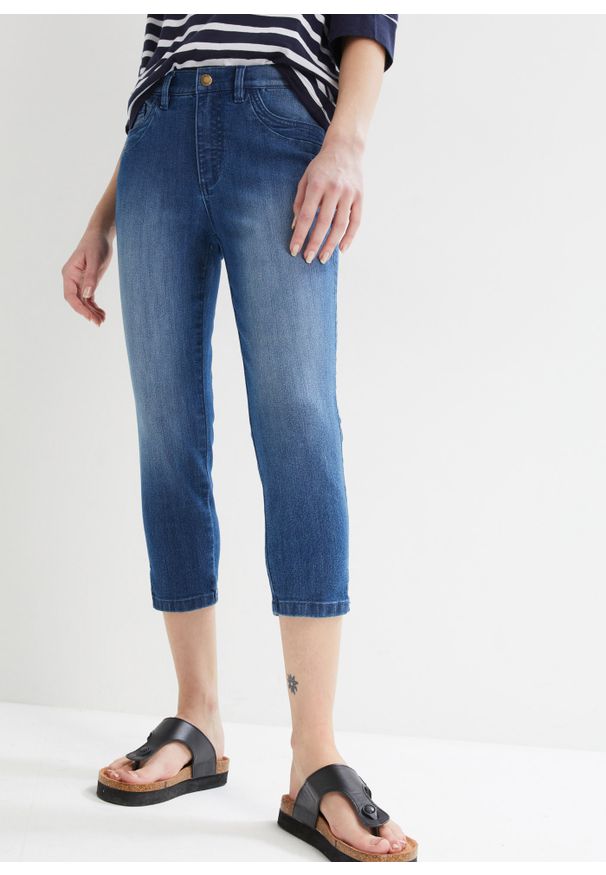 bonprix - Dżinsy Slim Fit, mid waist, dł. za kolano (2 pary). Kolor: niebieski
