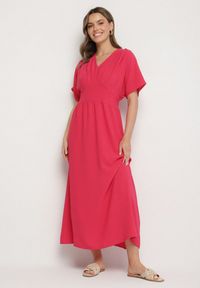 Born2be - Fuksjowa Sukienka z Bawełną i Górą w Stylu Nietoperza Filenia. Okazja: na co dzień. Kolor: różowy. Materiał: bawełna. Styl: casual