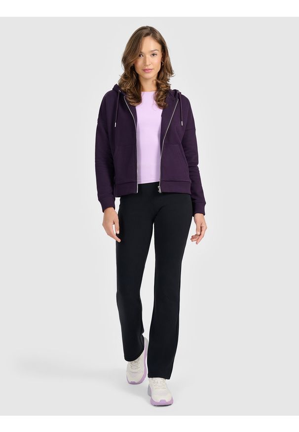 4f - 4F Bluza dresowa rozpinana z kapturem damska - fioletowa S. Okazja: na spacer, na co dzień. Typ kołnierza: kaptur. Kolor: fioletowy. Materiał: dresówka. Styl: casual