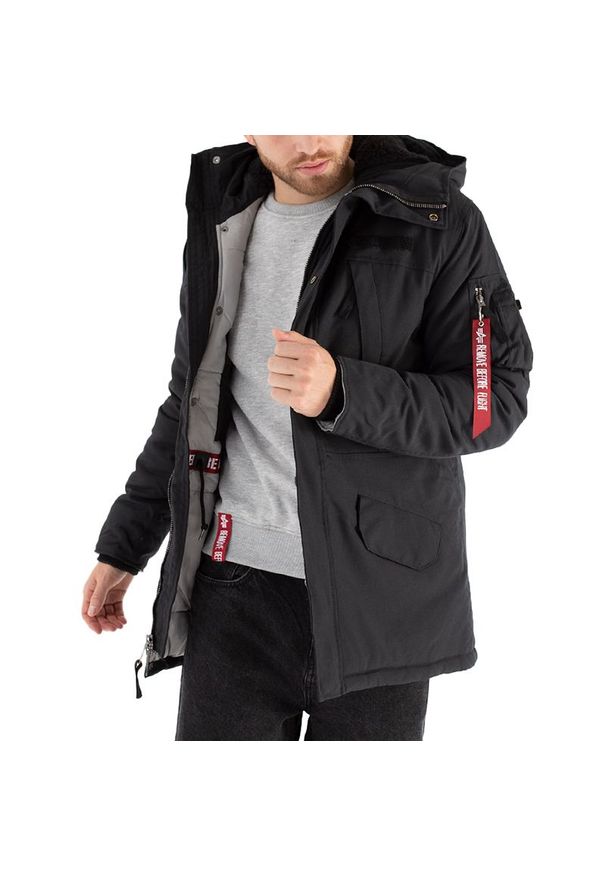 Kurtka Alpha Industries N3B Expedition Parka 10811203 - czarna. Typ kołnierza: kaptur. Kolor: czarny. Materiał: nylon, tkanina, poliester, materiał. Sezon: jesień, zima