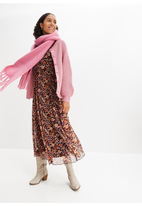 bonprix - Ciepły kardigan. Kolor: różowy. Długość rękawa: raglanowy rękaw