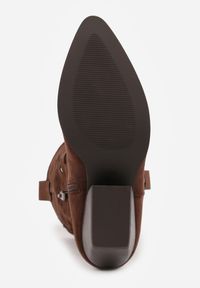 Renee - Brązowe Ażurowe Kozaki Kowbojki na Obcasie typu Stożek Tidrina. Kolor: brązowy. Materiał: zamsz. Wzór: ażurowy. Obcas: na obcasie. Styl: elegancki. Wysokość obcasa: średni #7