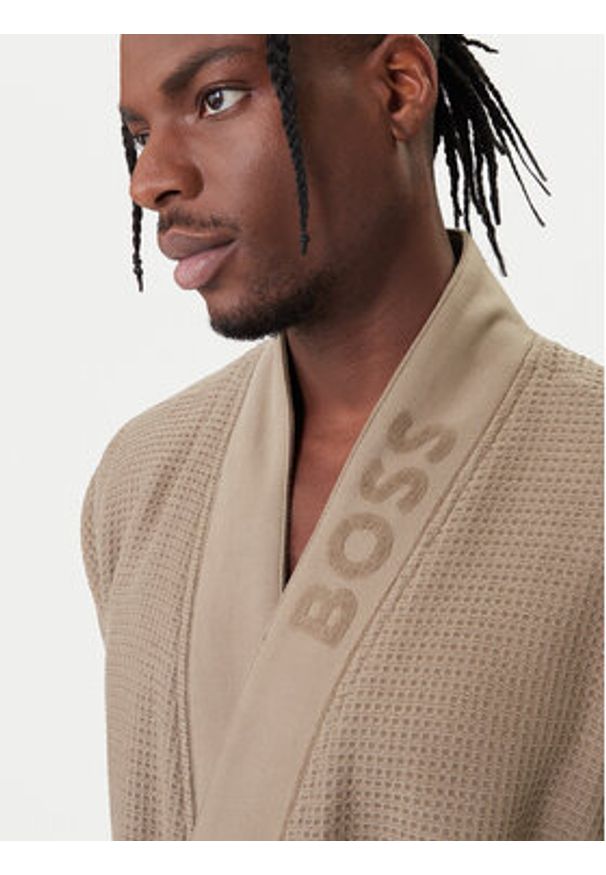 BOSS Szlafrok Waffle Kimono 50469787 Brązowy. Kolor: brązowy. Materiał: bawełna
