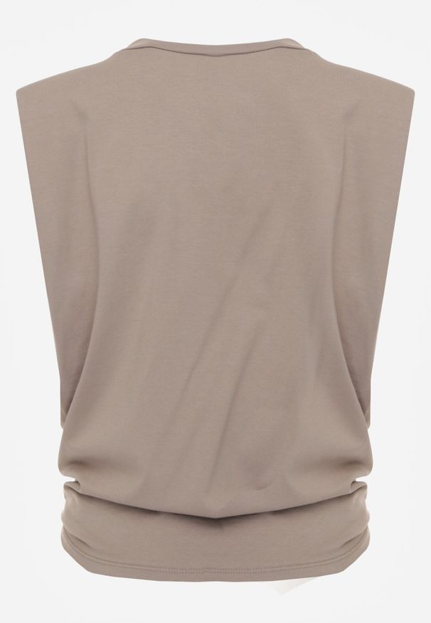 Born2be - Beżowy Bawełniany Top Oversize Bez Rękawów z Wiązaniem i Poduszkami w Ramionach Apixie. Okazja: na co dzień. Kolor: beżowy. Materiał: bawełna. Długość rękawa: bez rękawów. Styl: elegancki, casual