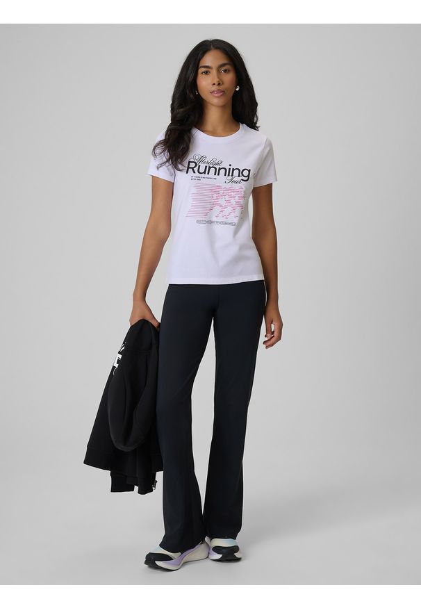 4f - 4F T-shirt slim z nadrukiem damski - biały L. Okazja: na co dzień. Kolor: biały. Materiał: dzianina, materiał, bawełna, jeans. Wzór: nadruk. Styl: casual, klasyczny