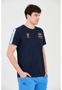 La Martina - LA MARTINA Granatowy męski t-shirt Jersey, Rozmiar 3XL. Kolor: niebieski. Materiał: jersey