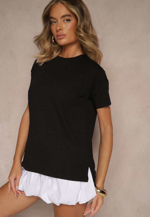 Renee - Czarny Bawełniany T-shirt o Kroju Oversize Zilona. Okazja: na co dzień. Kolor: czarny. Materiał: bawełna. Styl: sportowy, klasyczny, casual