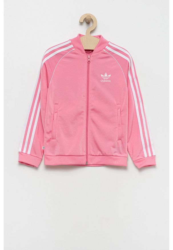 adidas Originals bluza dziecięca kolor różowy z aplikacją. Okazja: na co dzień. Kolor: różowy. Materiał: materiał, dzianina. Długość rękawa: raglanowy rękaw. Wzór: aplikacja. Styl: casual