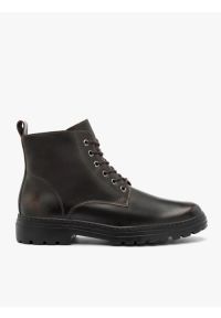 Ryłko - Brązowe trzewiki ze skóry licowej. Wysokość cholewki: za kostkę. Zapięcie: sznurówki. Kolor: brązowy. Materiał: skóra. Szerokość cholewki: normalna. Sezon: zima. Obcas: na obcasie. Styl: street #1