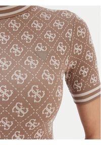 Guess T-Shirt V5BP07 K2000 Brązowy Slim Fit. Kolor: brązowy. Materiał: syntetyk #5