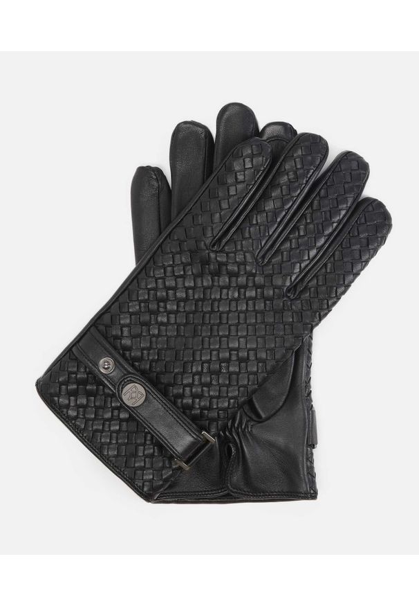 Kazar - Czarne rękawiczki męskie. Kolor: czarny. Materiał: skóra, materiał. Styl: elegancki
