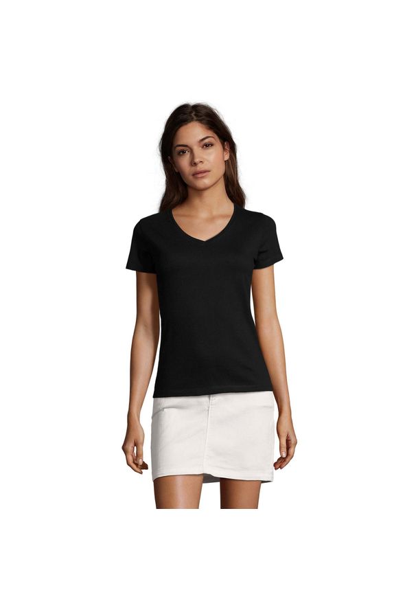 SOL'S - Koszulka Damska Imperial Z Dekoltem V. Kolor: czarny, wielokolorowy, brązowy, zielony. Sport: turystyka piesza