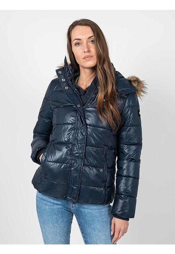 Pepe Jeans Kurtka "June" | PL402104 | June | Kobieta | Granatowy. Typ kołnierza: kaptur. Kolor: niebieski. Materiał: poliester. Wzór: aplikacja, nadruk