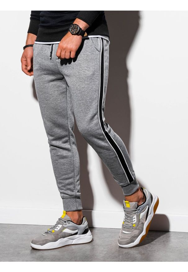 Ombre Clothing - Spodnie męskie dresowe joggery P898 - szary melanż - XL. Kolor: szary. Materiał: dresówka. Wzór: melanż. Styl: elegancki