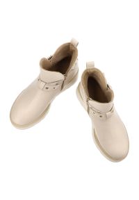 Beżowe Botki Armodo Damskie Obuwie Ze Skóry Naturalnej. Okazja: na co dzień, na spacer. Kolor: beżowy. Materiał: skóra. Obcas: na platformie. Styl: casual, elegancki #5