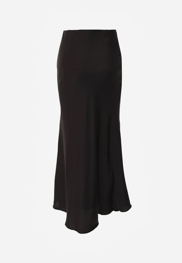 Born2be - Czarna Satynowa Spódnica z Lekko Rozkloszowanym Dołem Zinnemira. Kolor: czarny. Materiał: satyna. Styl: elegancki, klasyczny