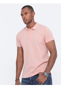 Ombre Clothing - Koszulka polo z dzianiny pique - jasnoróżowa V5 S1746 - XL. Typ kołnierza: polo. Kolor: różowy. Materiał: dzianina. Wzór: haft