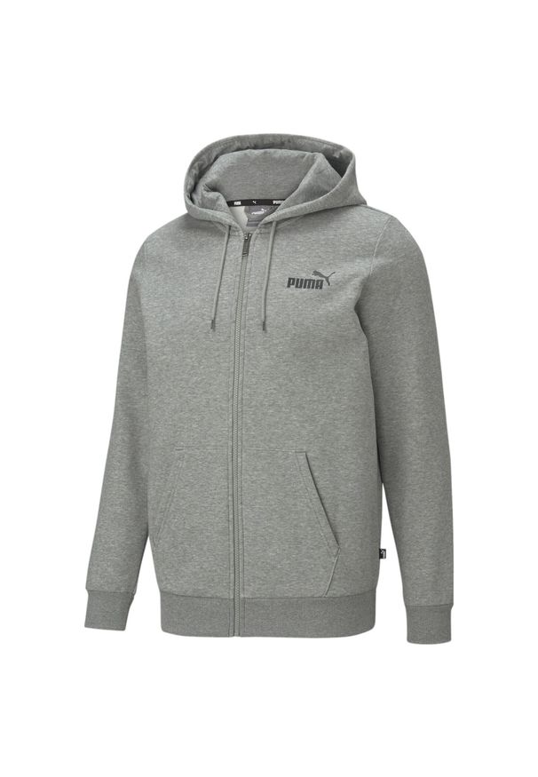 Puma - Męska rozpinana bluza z kapturem i logo Essentials PUMA Medium Gray Heather. Typ kołnierza: kaptur. Kolor: szary