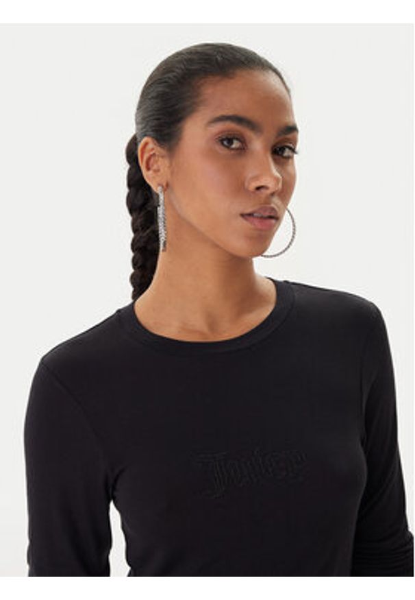 Juicy Couture Bluzka Slub JCWCT225312 Czarny Slim Fit. Kolor: czarny. Materiał: wiskoza
