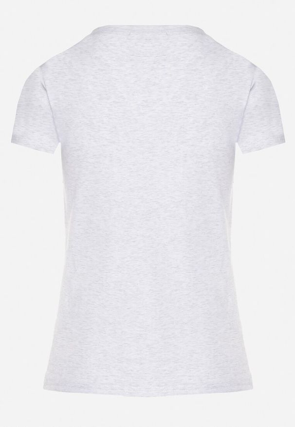 Born2be - Jasnoszary T-shirt z Bawełny z Trójkątnym Dekoltem Semiora. Okazja: na co dzień. Kolor: szary. Materiał: bawełna. Styl: casual, klasyczny